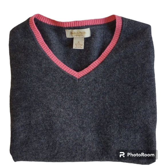Cashmere Sweater V-neck Grey Peck & Peck Medium - Picture 1 of 8